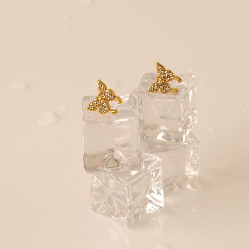 Brinco Borboleta Pequeno Cravejado em Aço Inox