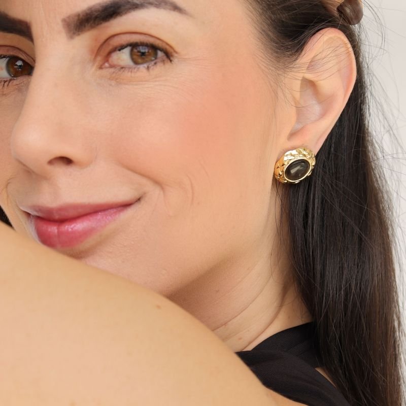 Brinco Botão Moderno em Aço Inox