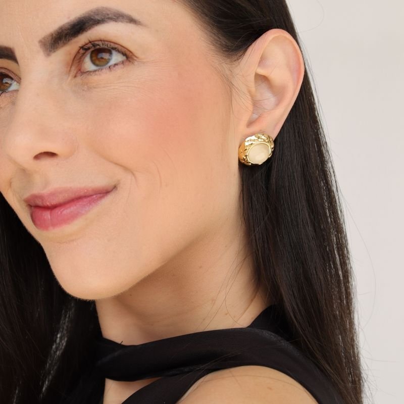 Brinco Botão Moderno em Aço Inox