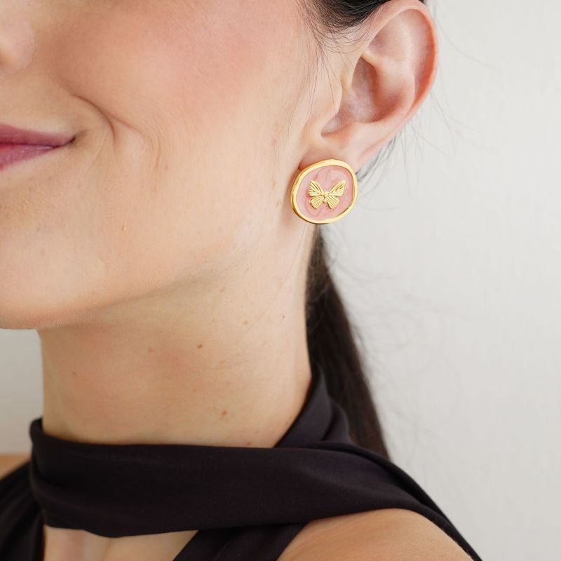 Brinco Butterfly Rose em Aço Inox