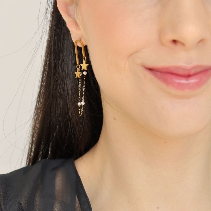 Brinco Cascata Estrela em Aço Inox (Linha Premium)