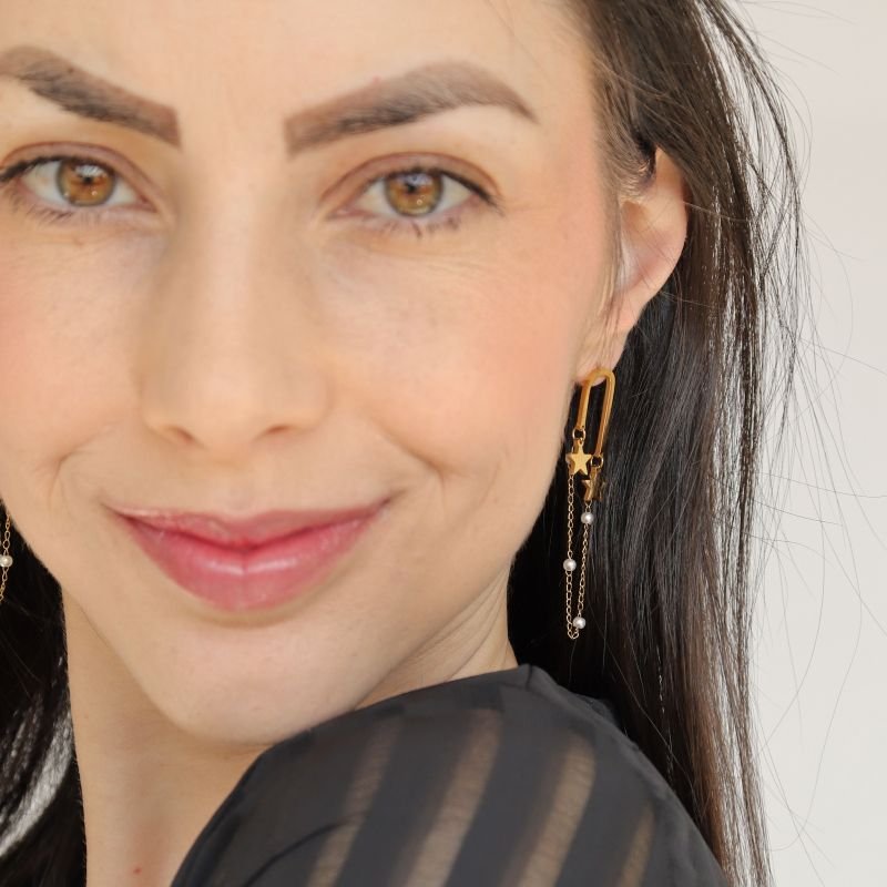 Brinco Cascata Estrela em Aço Inox (Linha Premium)