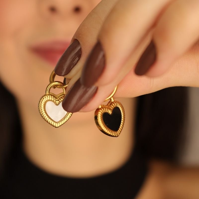 Brinco Coração (Dois Lados) em Aço Inox