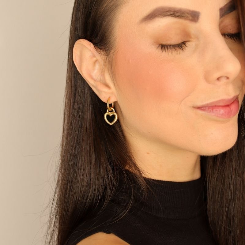 Brinco Coração (Dois Lados) em Aço Inox