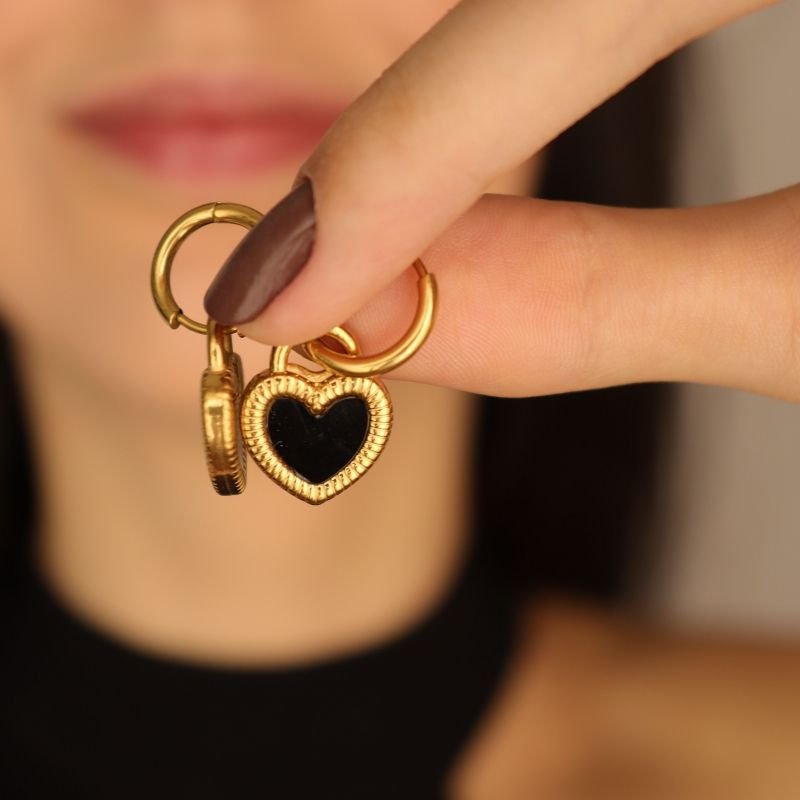 Brinco Coração (Dois Lados) em Aço Inox