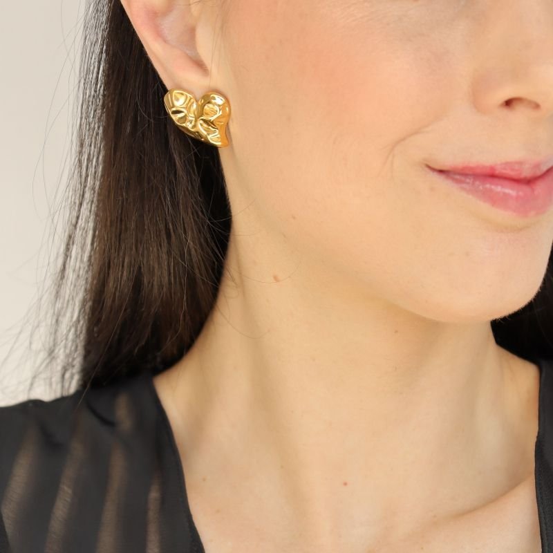 Brinco Coração Amassado em Aço Inox (Linha Premium)