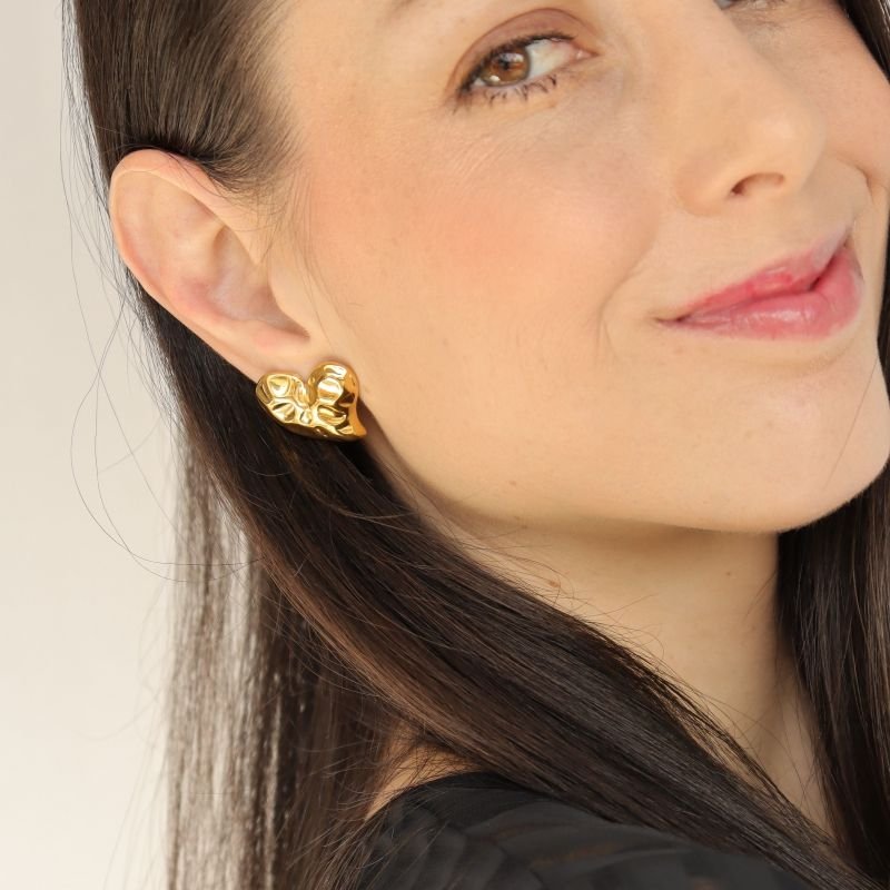 Brinco Coração Amassado em Aço Inox (Linha Premium)