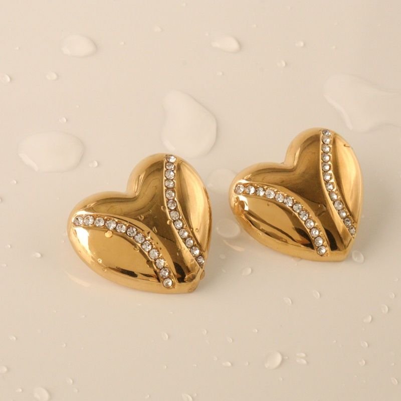 Brinco Coração com Strass em Aço Inox (Linha Premium)