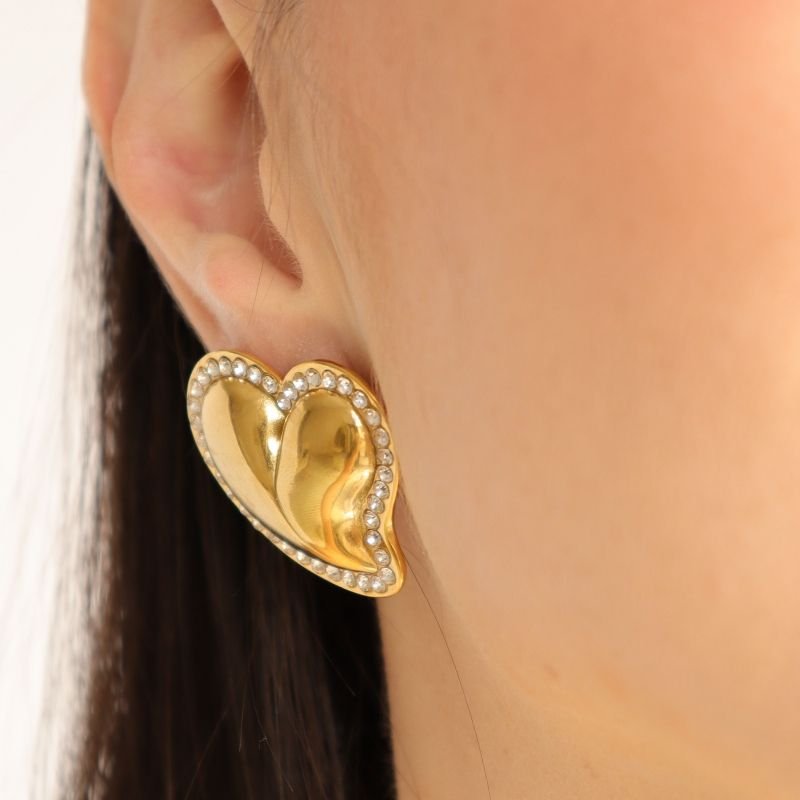 Brinco Coração Cravejado em Aço Inox (Linha Premium)