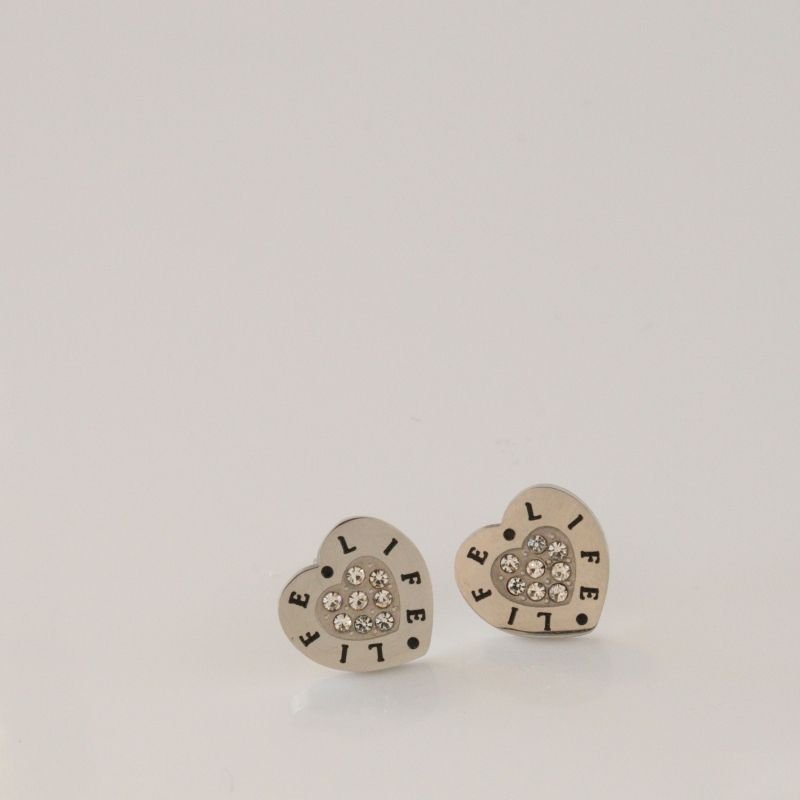 Brinco Coração Cravejado em Aço Inox