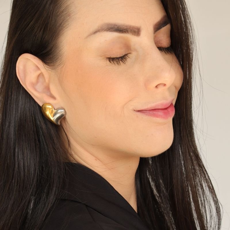 Brinco Coração Mistura de Banhos em Aço Inox (Linha Premium)