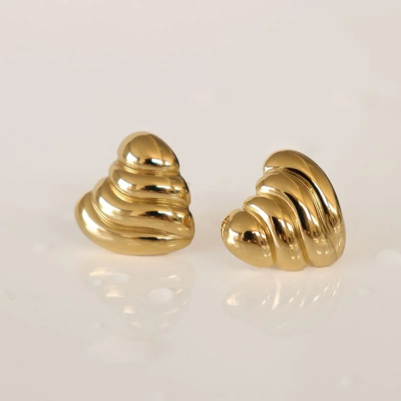 Brinco Coração Moderno com Texturas em Aço Inox