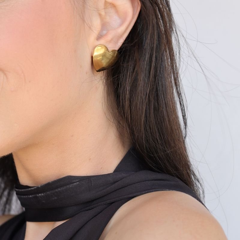 Brinco Coração Moderno em Aço Inox