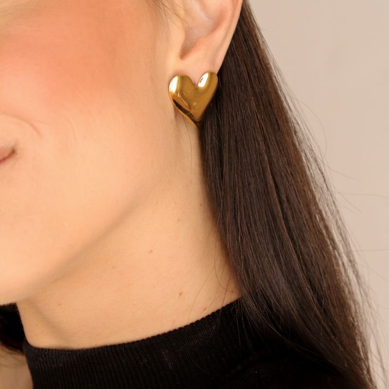 Brinco Coração Moderno em Aço Inox