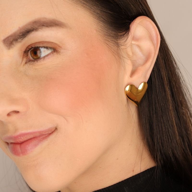 Brinco Coração Moderno em Aço Inox