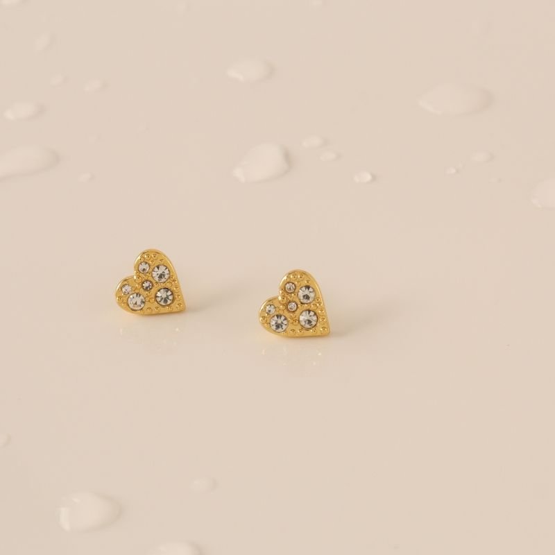 Brinco Coração Pequeno Cravejado em Aço Inox