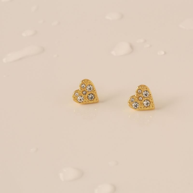 Brinco Coração Pequeno Cravejado em Aço Inox