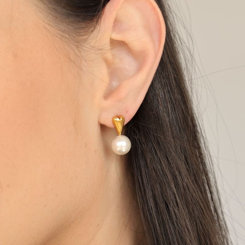 Brinco Coração Pérola em Aço Inox