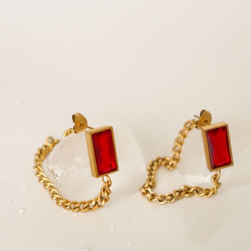 Brinco Corrente com Pedra em Aço Inox (Linha Premium)