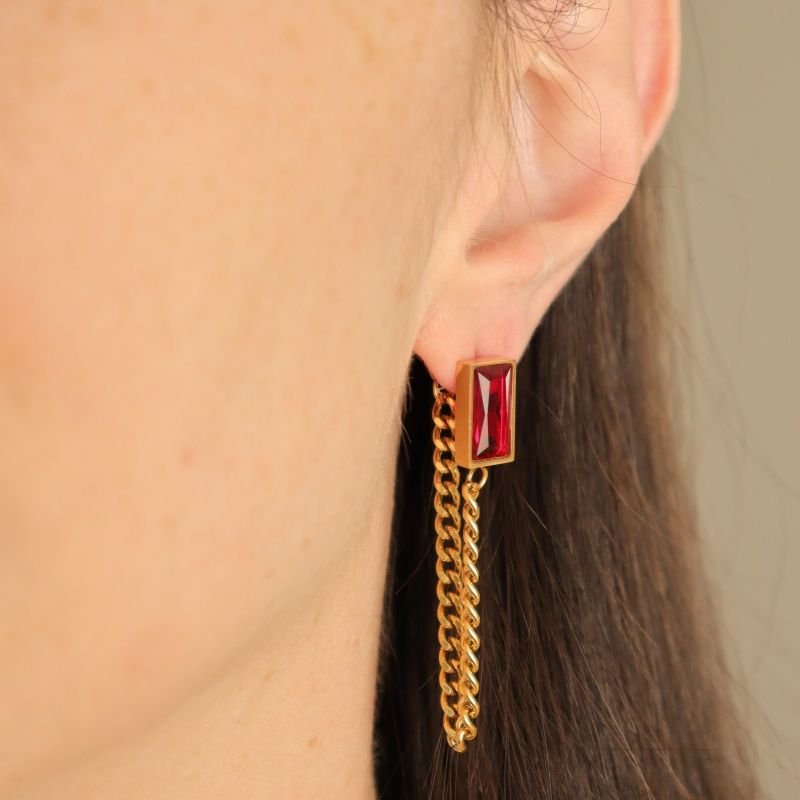 Brinco Corrente com Pedra em Aço Inox (Linha Premium)