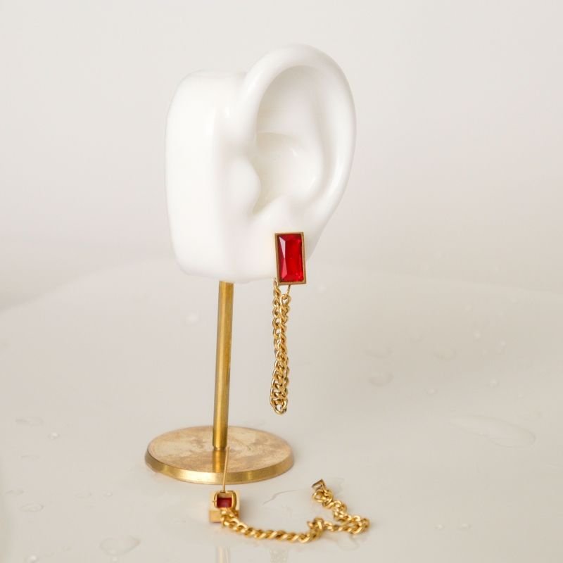 Brinco Corrente com Pedra em Aço Inox (Linha Premium)