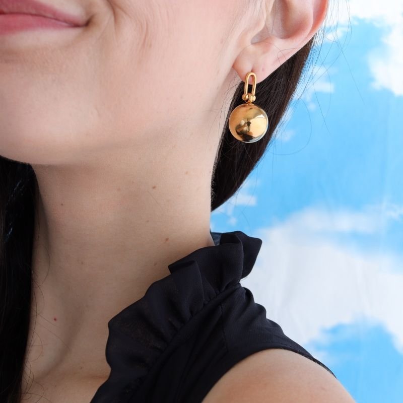 Brinco Esfera Maximalista Moderno em Aço Inox