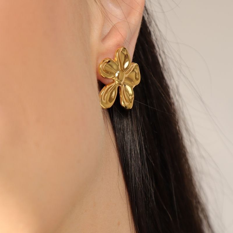 Brinco Flor Moderna Aço Inox