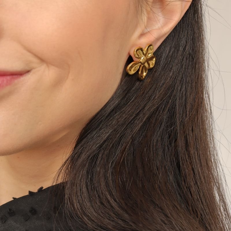 Brinco Flor Moderna Aço Inox