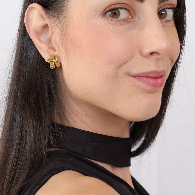 Brinco Flor Moderno em Aço Inox