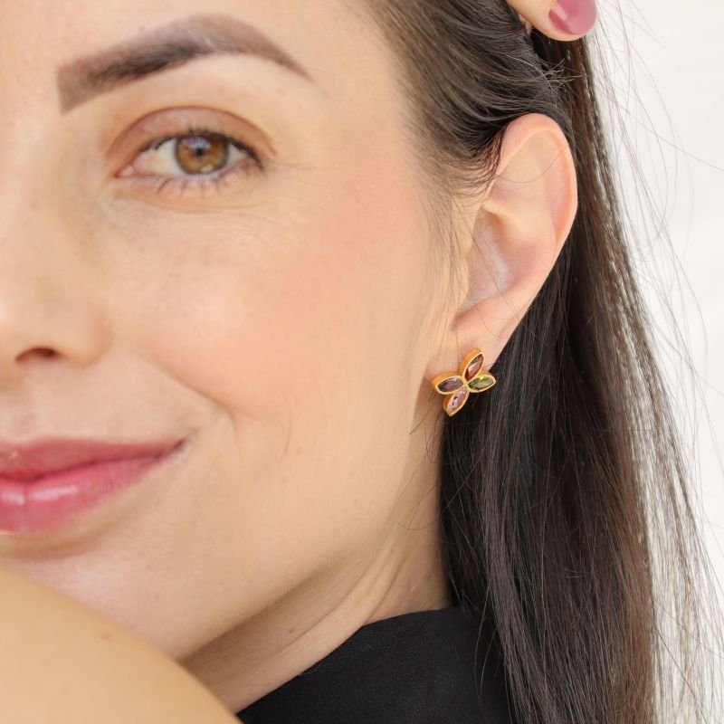 Brinco Flor pedras em Aço Inox (Linha Premium)