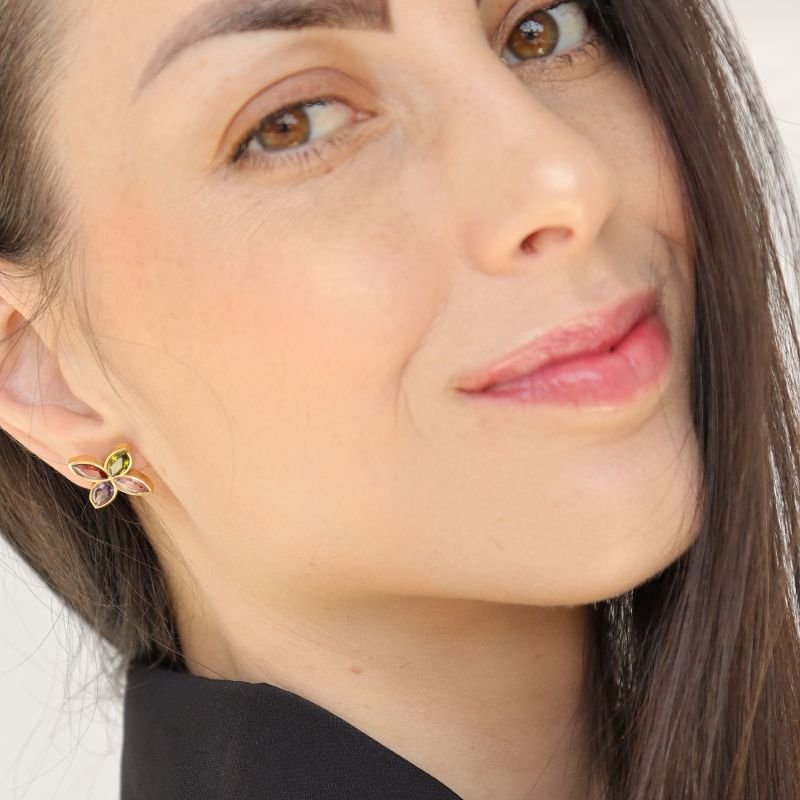 Brinco Flor pedras em Aço Inox (Linha Premium)