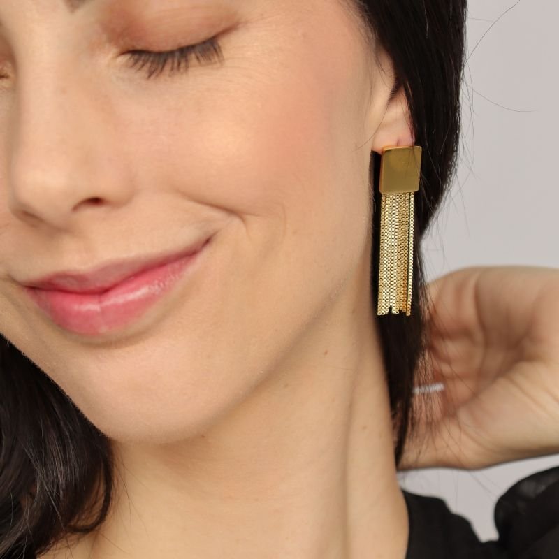 Brinco Franja Corrente em Aço Inox (Linha Premium)