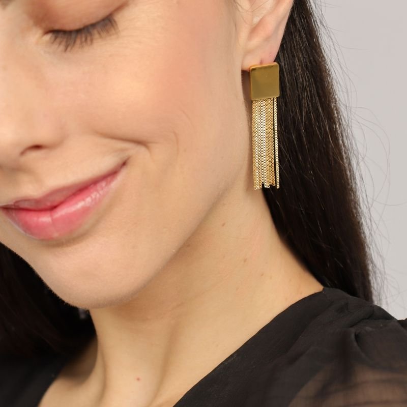 Brinco Franja Corrente em Aço Inox (Linha Premium)