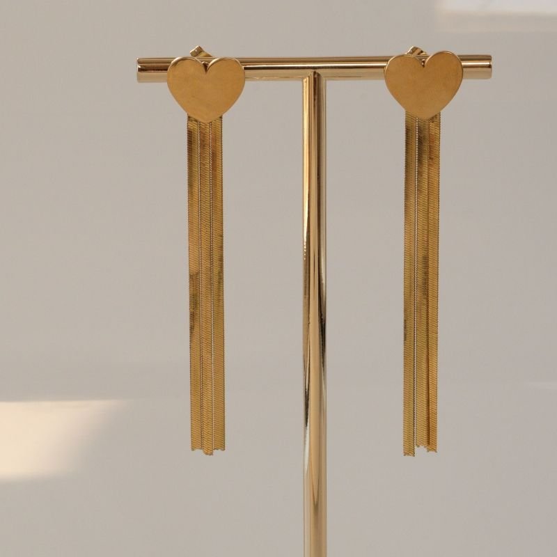 Brinco Franja Laminado Coração em Aço Inox (Linha Premium)