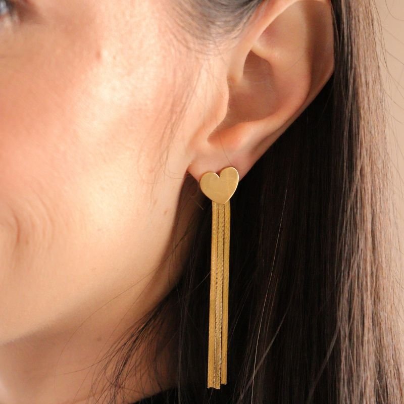 Brinco Franja Laminado Coração em Aço Inox (Linha Premium)