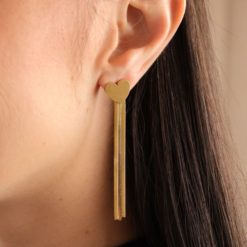 Brinco Franja Laminado Coração em Aço Inox (Linha Premium)