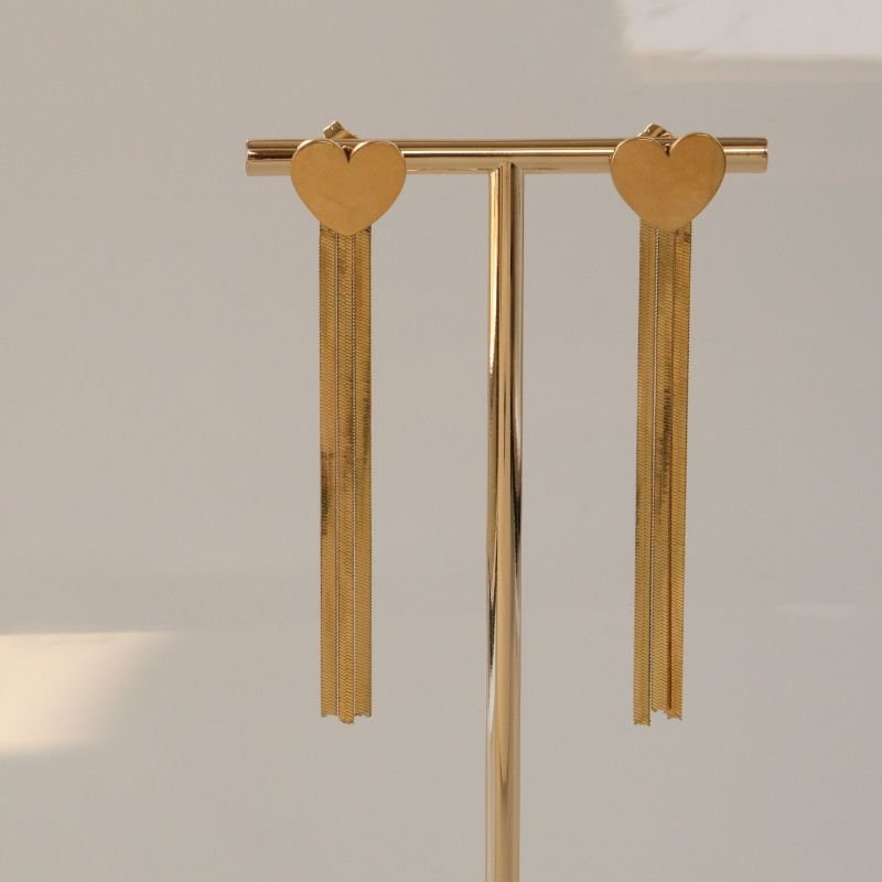 Brinco Franja Laminado Coração em Aço Inox (Linha Premium)