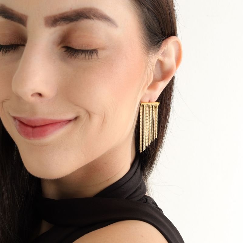 Brinco Franja Leve e Moderno em Aço Inox (Linha Premium)