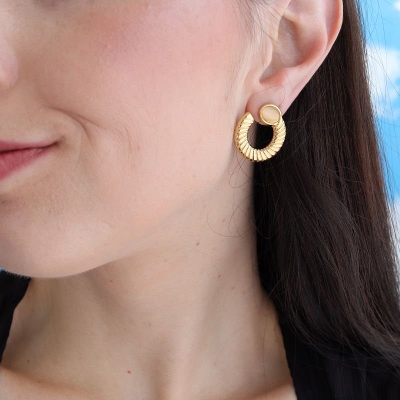 Brinco Geométrico com Pedrinha em Aço Inox (Linha Premium)