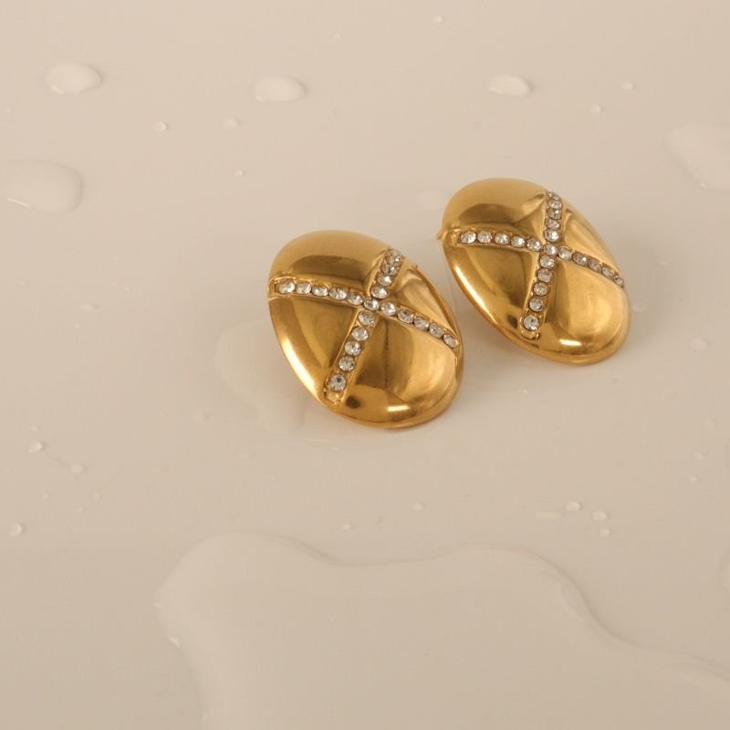 Brinco Geométrico com Strass em Aço Inox (Linha Premium)