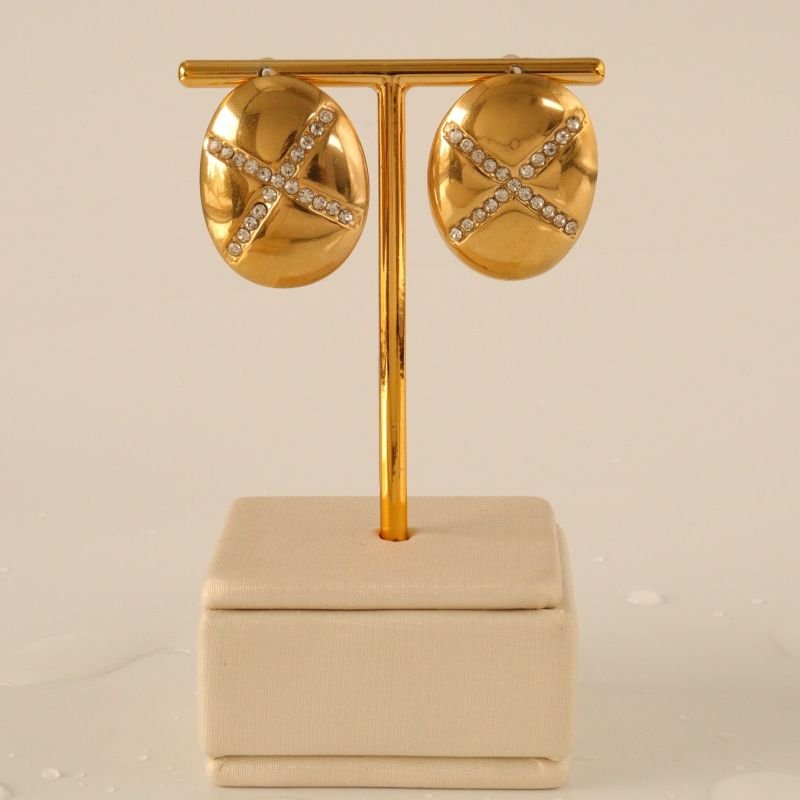 Brinco Geométrico com Strass em Aço Inox (Linha Premium)