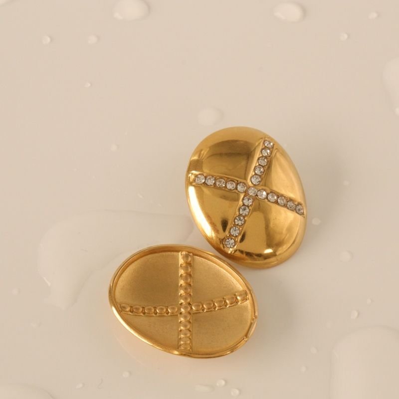 Brinco Geométrico com Strass em Aço Inox (Linha Premium)