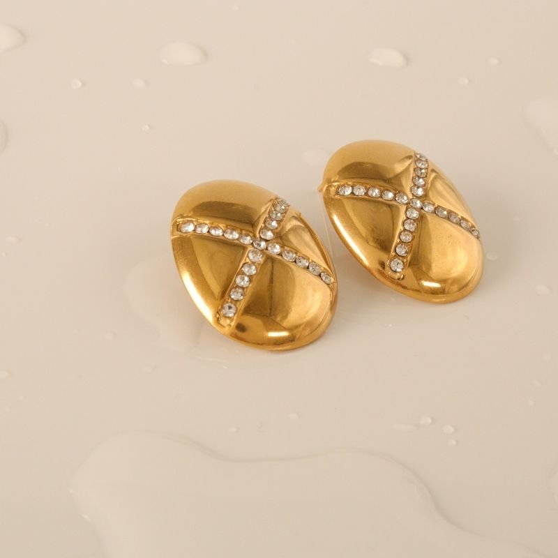 Brinco Geométrico com Strass em Aço Inox (Linha Premium)