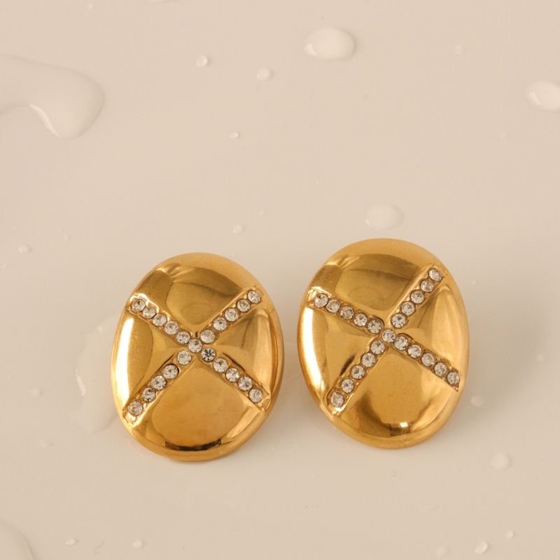 Brinco Geométrico com Strass em Aço Inox (Linha Premium)