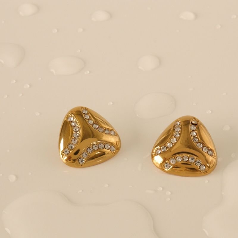 Brinco Geométrico com Strass em Aço Inox (Linha Premium)