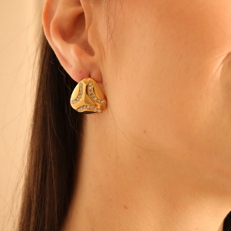 Brinco Geométrico com Strass em Aço Inox (Linha Premium)