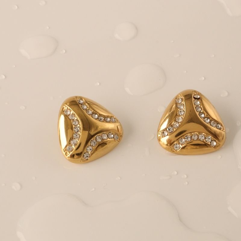 Brinco Geométrico com Strass em Aço Inox (Linha Premium)