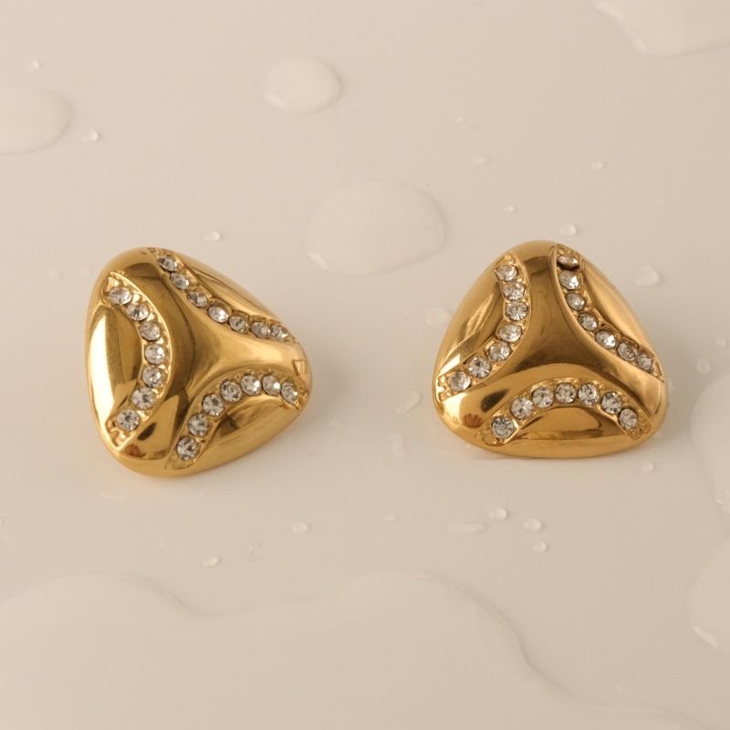 Brinco Geométrico com Strass em Aço Inox (Linha Premium)