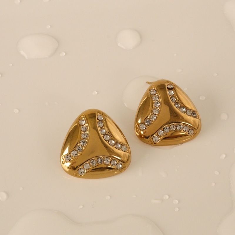 Brinco Geométrico com Strass em Aço Inox (Linha Premium)