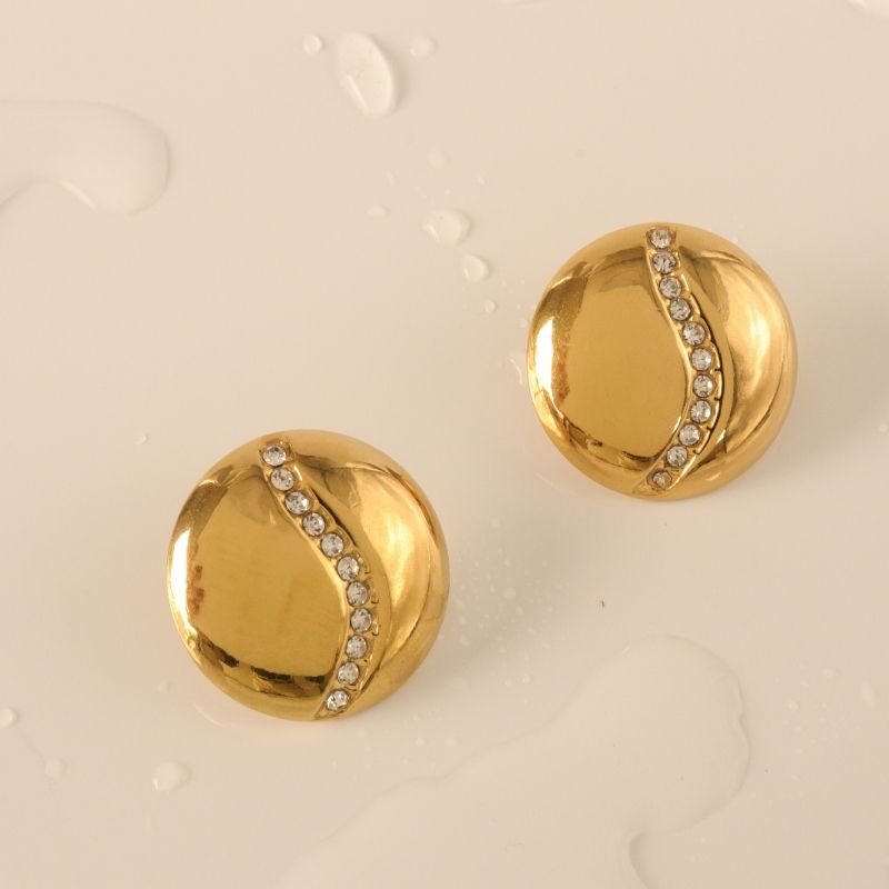 Brinco Geométrico com Strass em Aço Inox (Linha Premium)